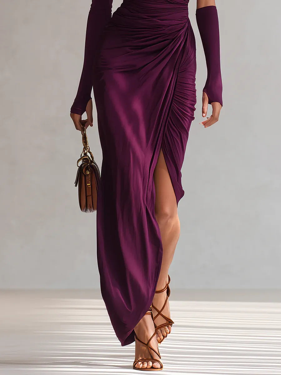 Rosalia - Robe maxi violette élégante sexy à une épaule