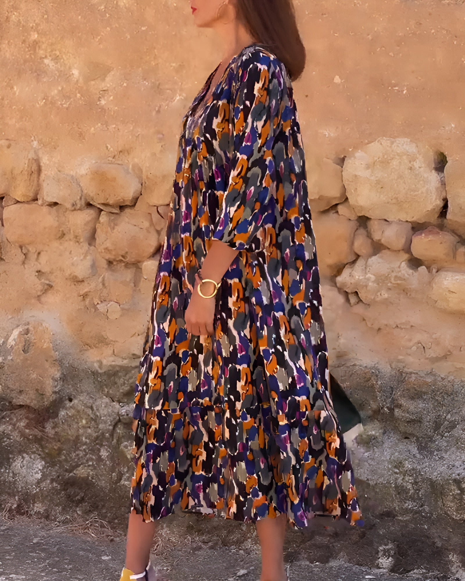 Nathalie | Robe col V imprimé rétro