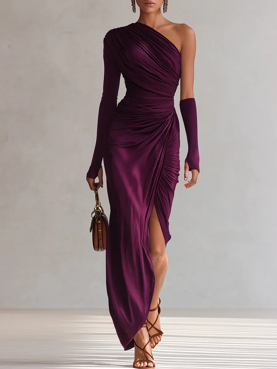 Rosalia - Robe maxi violette élégante sexy à une épaule