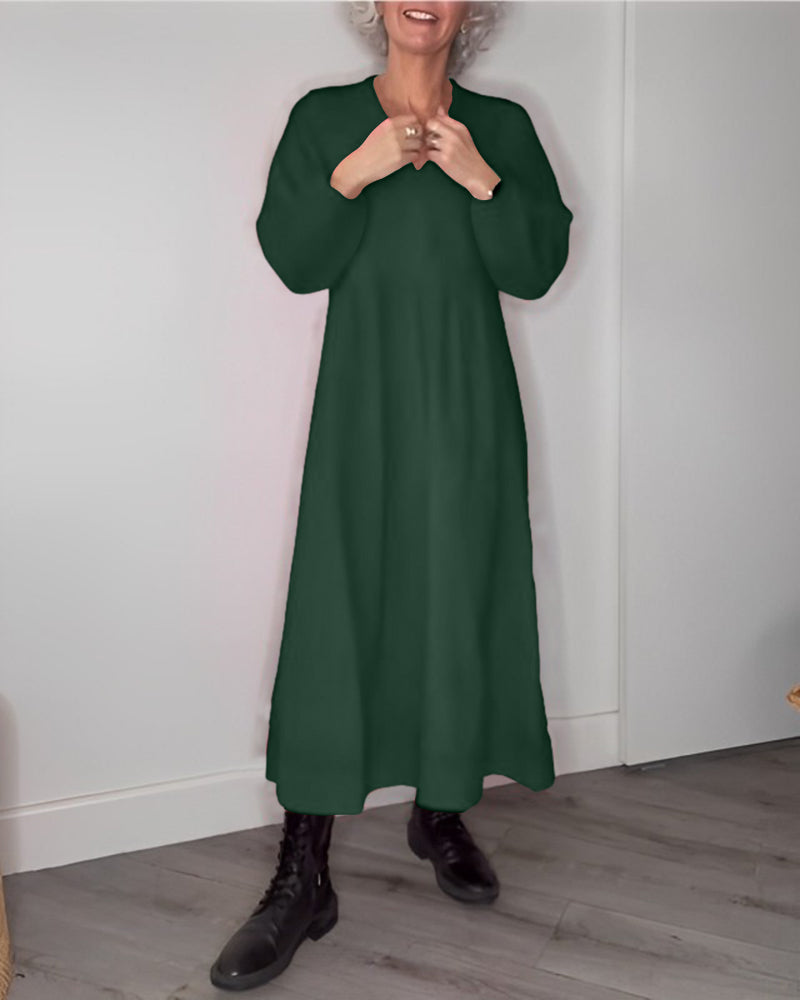 Blandine | Robe Midi Élégante avec Col en V et Manches Longues