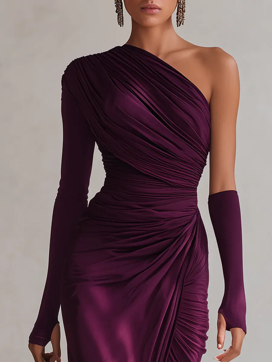 Rosalia - Robe maxi violette élégante sexy à une épaule